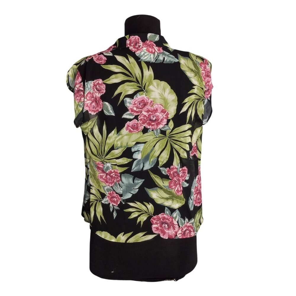 Nine & Company 2P Petite Blouse Cami Floral Button Front Sheer Black Pink NEW - Picture 2 of 9